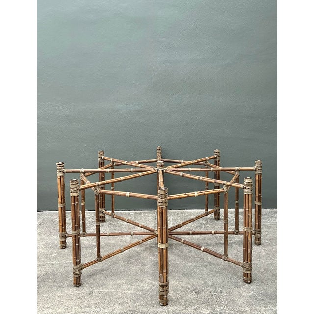 McGuire Vintage Bundled Rattan Dining Table Pedestal After McGuire For Sale - Image 4 of 12