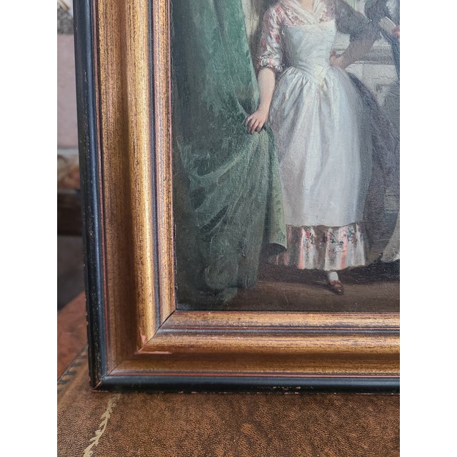 Prudent-Louis Leray Antique 19th Century French Oil Painting Interior Courting Scene For Sale - Image 14 of 17