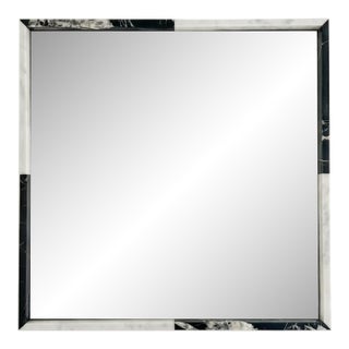1980s Postmodern Black and White Marble Square Mirror For Sale