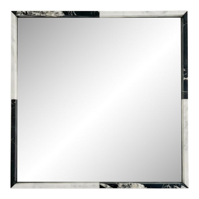 1980s Postmodern Black and White Marble Square Mirror For Sale
