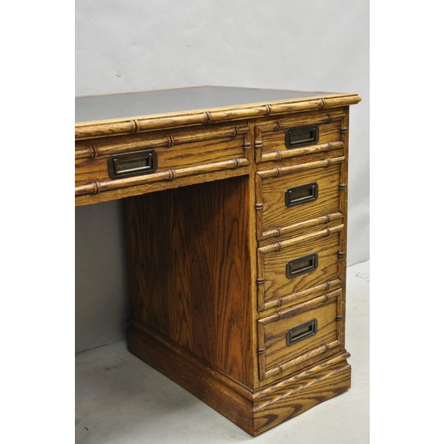 Vintage Hollywood Regency Faux Bamboo Campaign Style Kneehole Desk by Sligh For Sale - Image 14 of 17