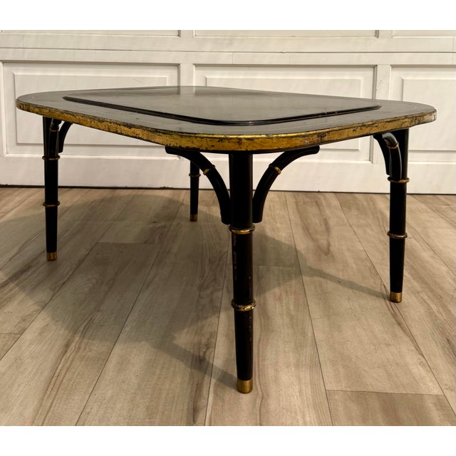 Black Chinoiserie English Faux Bamboo Black Lacquer & Gilt Coffee Table, Signed Zoltowski For Sale - Image 8 of 15