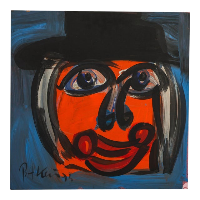 Peter Keil Neo-Expressionist Original Oil Painting on Board "Hatman" For Sale