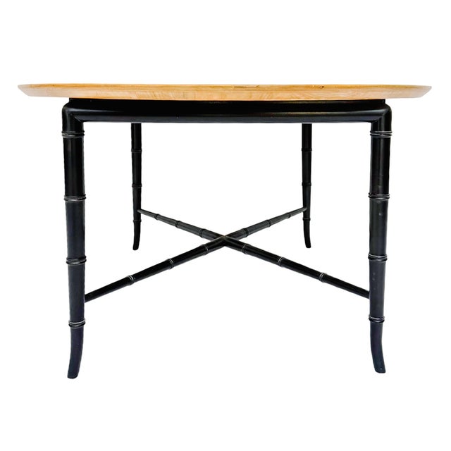 Kittinger Vintage Mid-Century Modern Oval Cocktail Table With Dandelion Motif on Lacquered Faux Bamboo Base by Kittinger For Sale - Image 4 of 10