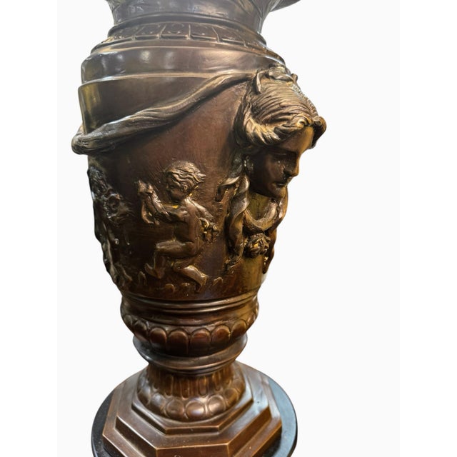 Antique Neoclassic Style Bronze Urn Lamps - Pair For Sale - Image 4 of 9