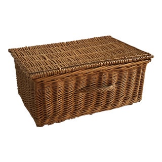 Large Vintage European-Style Wicker Basket Case For Sale