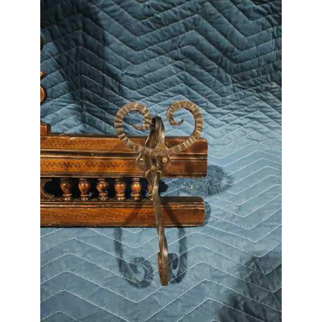 19th Century Swiss Black Forest Gothic Carved Walnut Pipe Rack / Hall Rack With Wrought Iron Hooks For Sale - Image 10 of 10