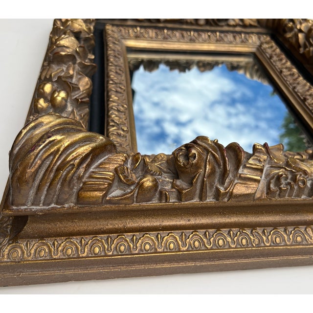 Ornate Gold and Black Deeply Carved Vintage Mirror For Sale - Image 9 of 17