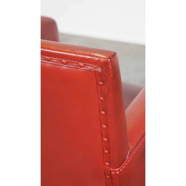 Red Painted Sheep Leather Armchair For Sale - Image 12 of 14