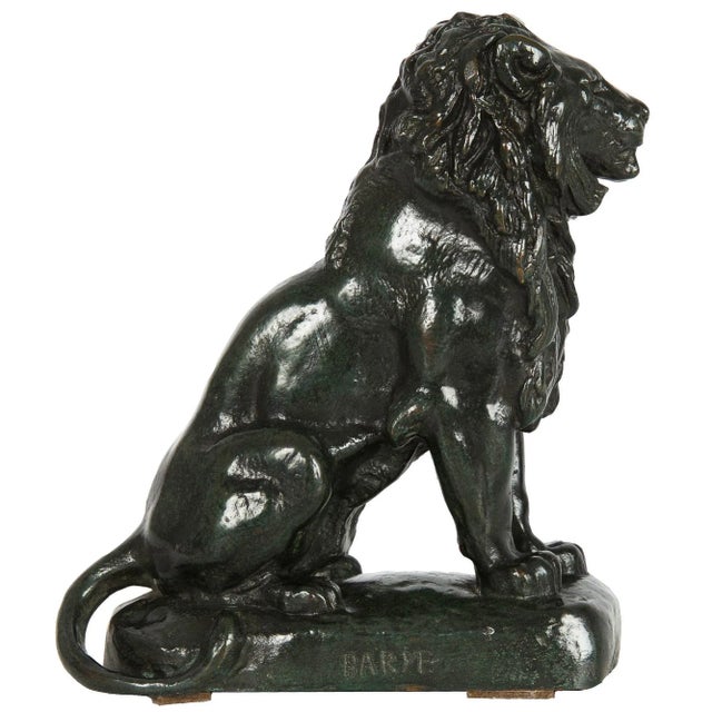 Rare French Antique Bronze Sculpture of “Seated Lion No. 4” After Antoine-Louis Barye For Sale - Image 4 of 12