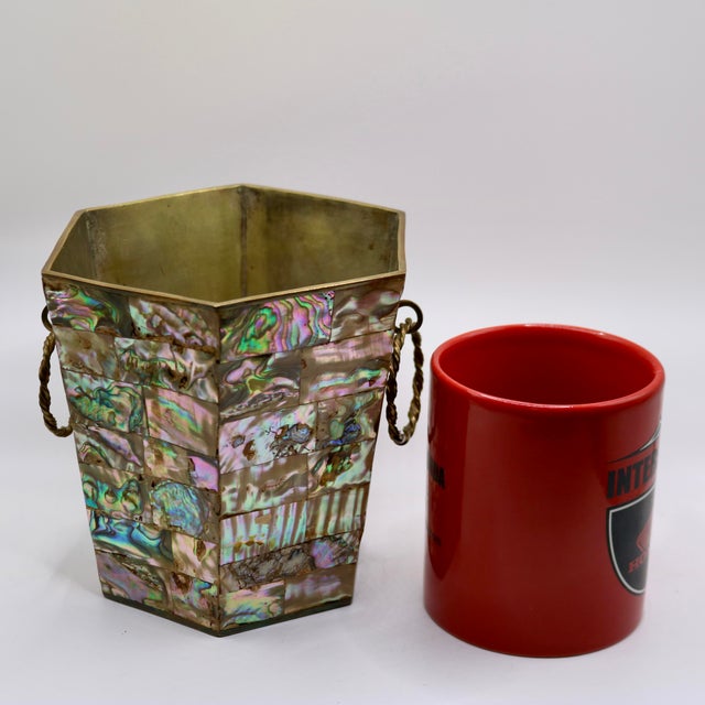 1960s Mid-Century Modern Mexican Brass & Mosaic Abalone Shell Hexagonal Ice Bucket For Sale - Image 10 of 10