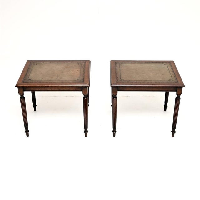 Antique Mahogany Leather Top Nesting Coffee Table, 1930, Set of 3 For Sale - Image 6 of 11