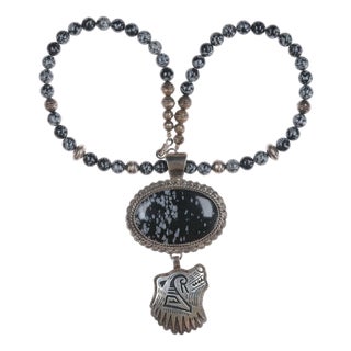 Late 20th Century Vintage Native American sterling and black jasper necklace For Sale