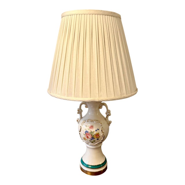 Vintage Porcelain Urn Lamp With Floral Designs For Sale