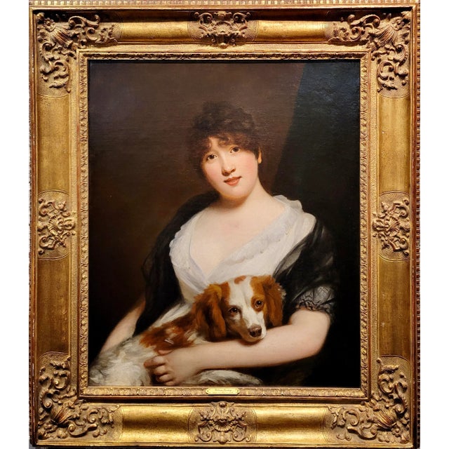 Sir William Beechey-Young Lady Holding a Spaniel Dog-18th Century Oil Painting For Sale - Image 13 of 13