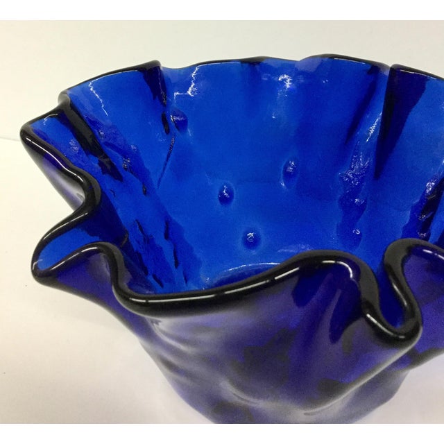 1960s 1960s Vintage Cobalt Glass Ruffled Vase For Sale - Image 5 of 10