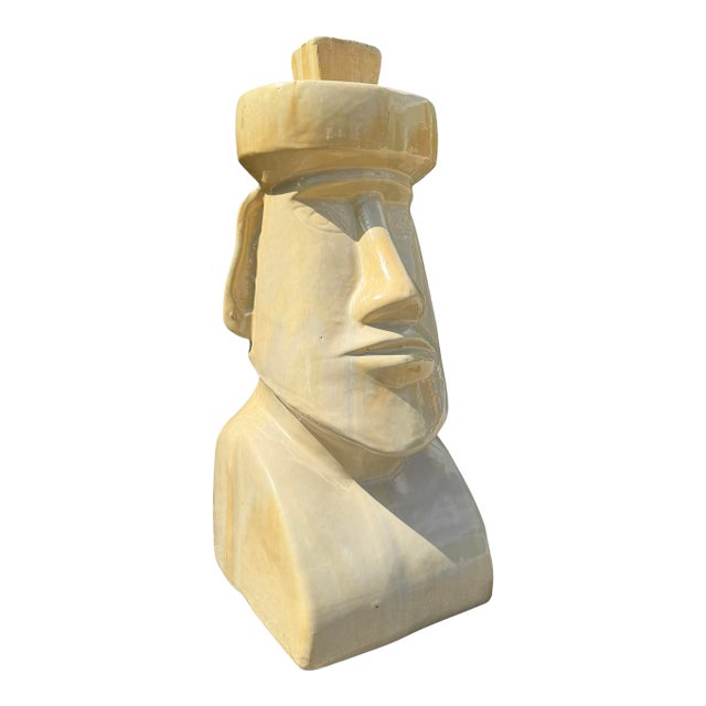 Large Vintage Glazed Ceramic Moai Easter Island Head Sculpture For Sale