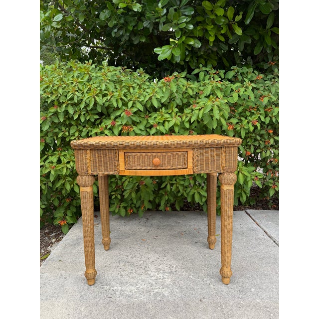 Vintage Wicker & Rattan Vanity Table With Oval Mirror and Drawer For Sale - Image 13 of 15