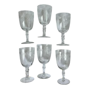 1950s Fostoria Low Water Goblet Holly Clear (Stem6030)- Set of Six
