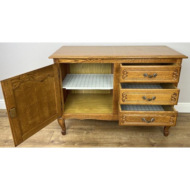 Vintage Louis XIV French Oak Sideboard with Carved Cupboard For Sale - Image 14 of 15