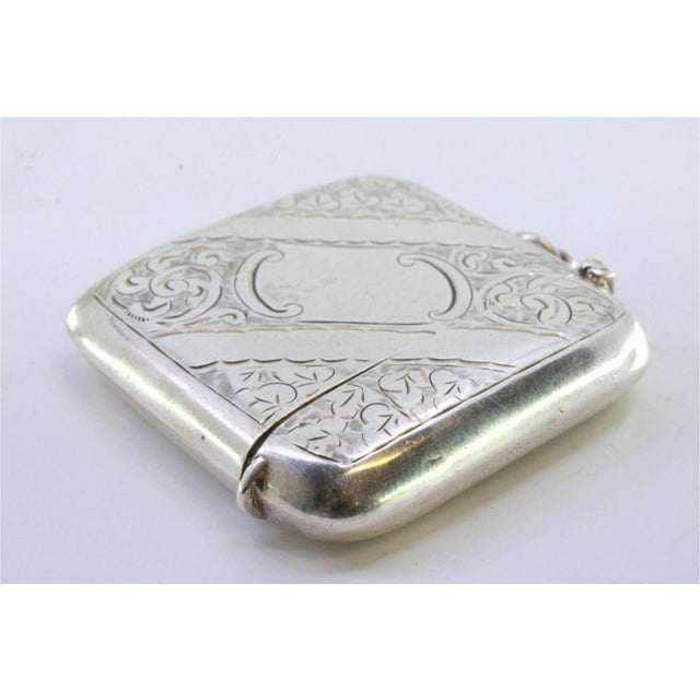 Silver Matchbox with Engraved Plant Motifs, Diagonal Bands and Hanging Ring For Sale - Image 3 of 9