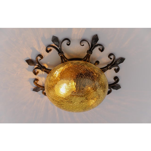 Black Iron Glass Flush Mount Ceiling Light, 1960s For Sale - Image 8 of 13
