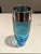 Contemporary Nambe Vase Contemporary Turquoise Glass Vessel With Etched Band and Metal Rim For Sale - Image 3 of 4