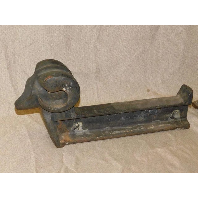 1930s Brutalist Mid Century Olympic Log Master Rams Head Andirons - Set of 2 For Sale - Image 5 of 13