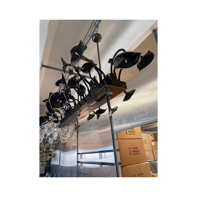 Black Flowers and Leaves Rectangular Murano Glass Chandelier by Simoeng For Sale - Image 4 of 14