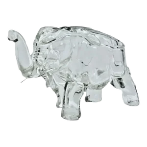 Vintage 1930s Co-Operative Flint Glass Co. Clear Elephant Figural Covered Box