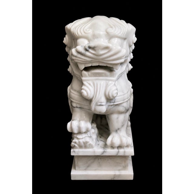 2000 - 2009 Monumental Hand-Carved Japanese Marble Guardian Lions (Komainu) – Matching Pair For Sale - Image 5 of 6