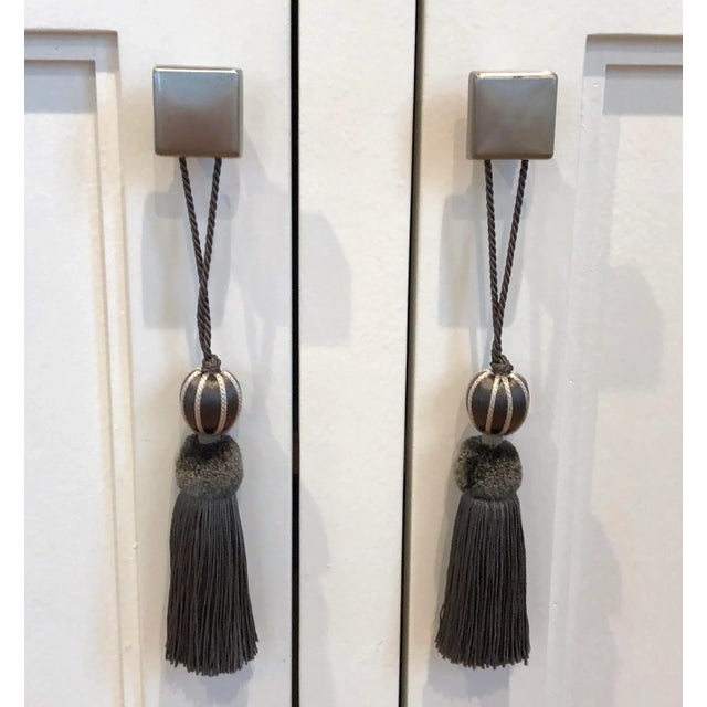2020s Pair of Ash Gray and Stone Colored Beaded Key Tassels - H 4.75" For Sale - Image 5 of 12