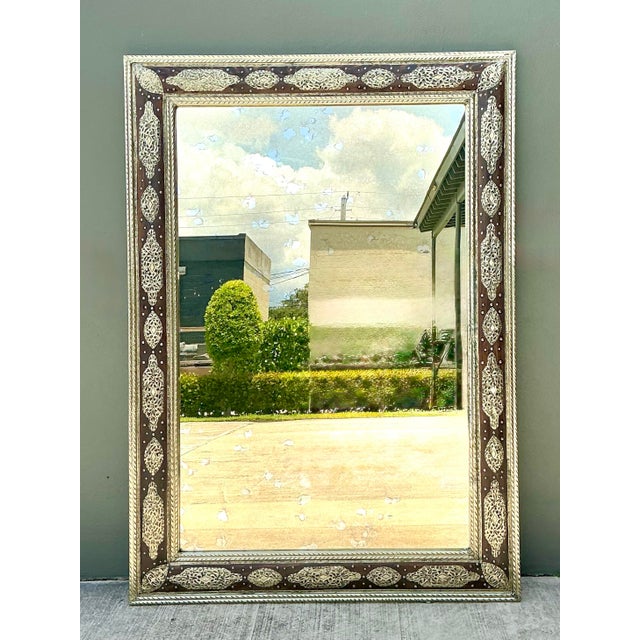 Vintage Moroccan Ornate Wood and Metal Mirror For Sale - Image 10 of 15