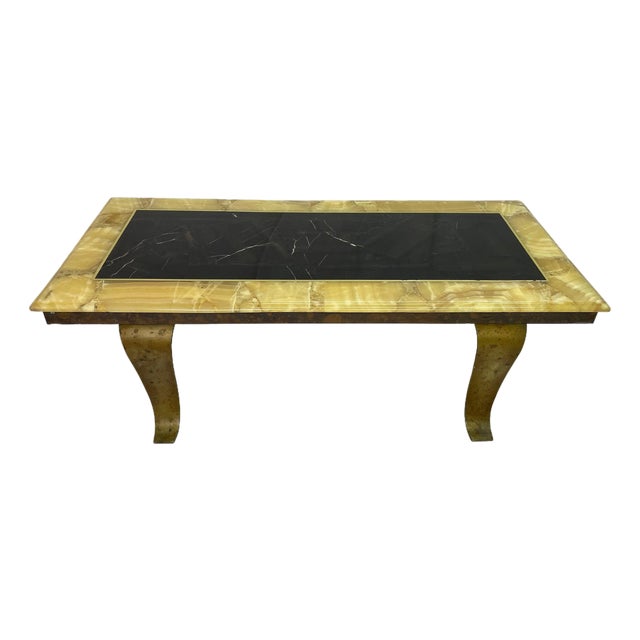 1960s Arturo Pani for Muller Black & Honey Onyx Coffee Table With Bronze Base, Mexico For Sale