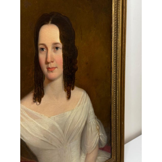 1830s English Oil Portrait of a Woman in White, Sarah Losh Architect & Designer For Sale - Image 9 of 18