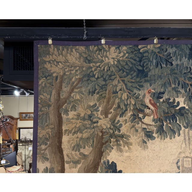 18th Century French Aubusson Verdure Tapestry With Château Landscape For Sale - Image 4 of 12