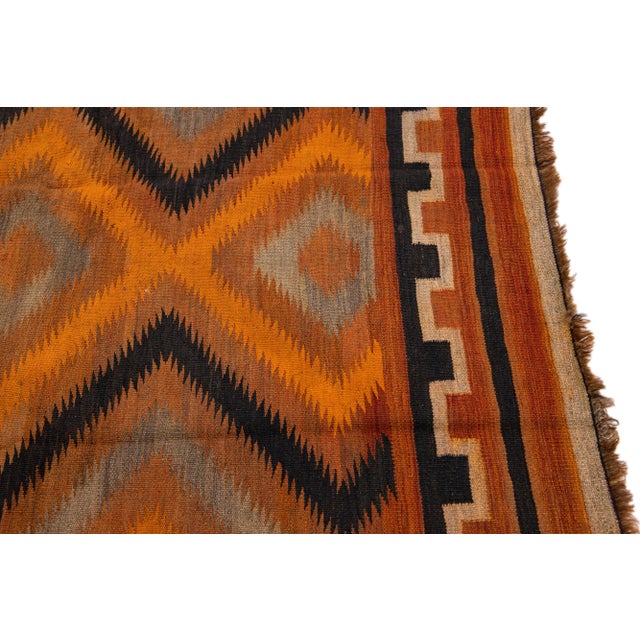 1960s Vintage Turkish Kilim Orange Handmade Tribal Wool Rug For Sale In New York - Image 6 of 8