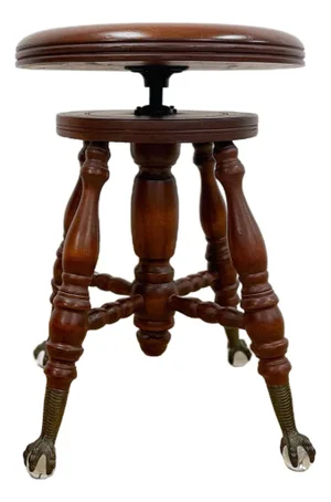 Vintage Victorian Adjustable Piano Stool Brass Claw Ball Feet Turned Wood
