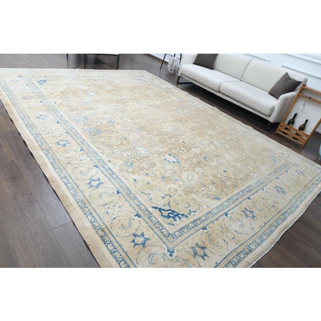 Persian 1970s Vintage Persian Handmade Wool Cotton Yellow Area Rug For Sale - Image 3 of 11