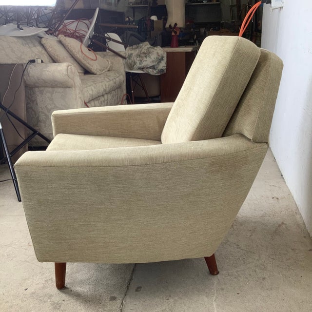 Mid-Century Modern Scandinavian Modern Lounge Chair and Ottoman — Faceted Back, Walnut Legs, Recently Reupholstered, 1960s For Sale - Image 3 of 16
