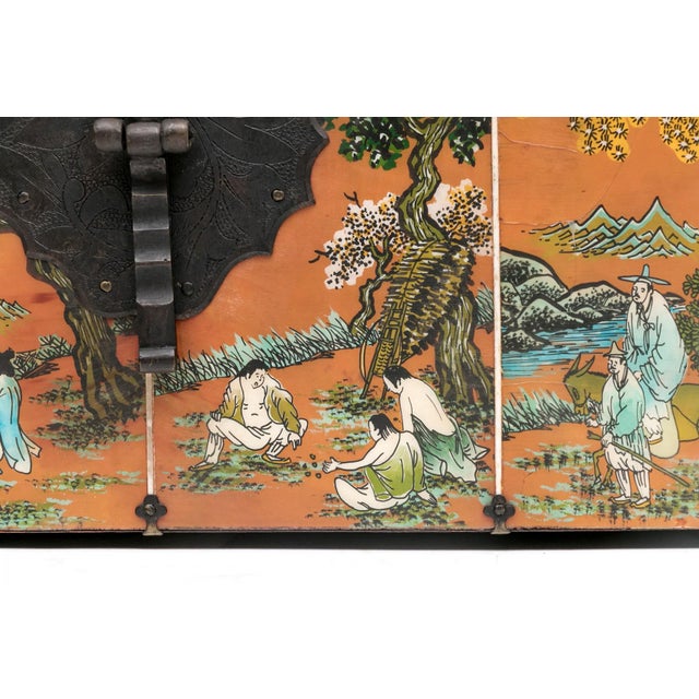 Vintage Chinese Painted Jewelry Box With Metal Mounts For Sale In New York - Image 6 of 16