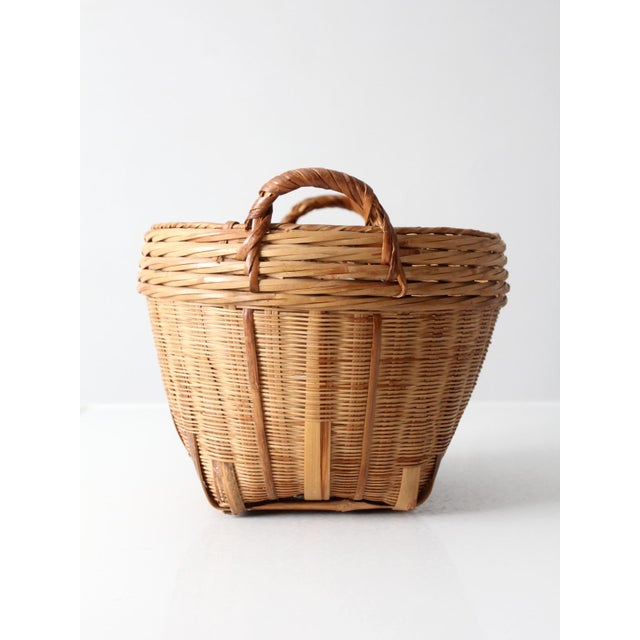 Wood Vintage French Country Style Woven Basket For Sale - Image 7 of 14