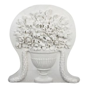 Vintage White Cast Stone Floral Urn Wall Plaque