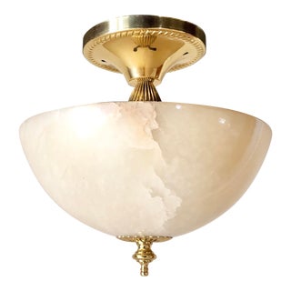 Brass Alabaster Hanging Light Fixture For Sale