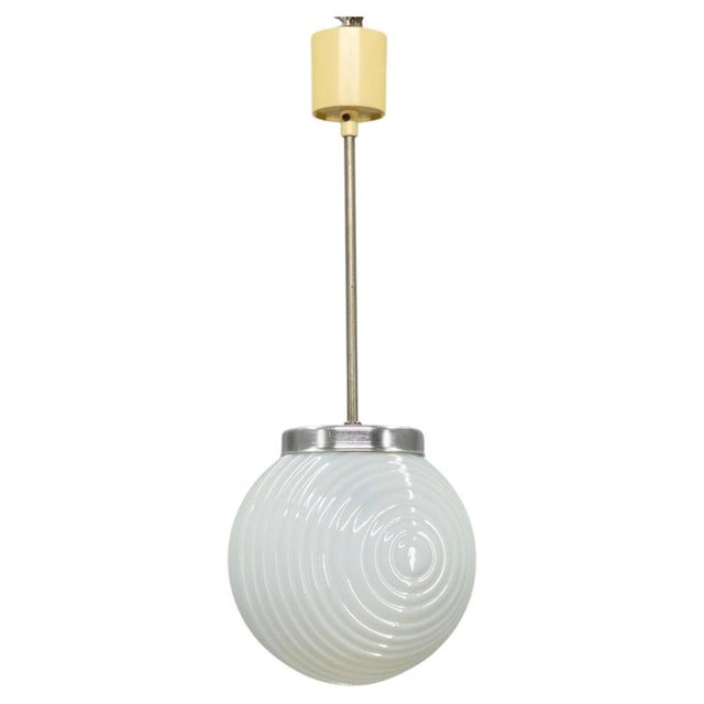 Czechoslovak Ribbed Opaline Glass Pendant Light, 1970s For Sale - Image 10 of 10
