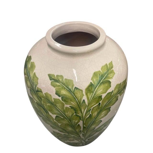 Italian Hand-Painted Ceramic Leaf Vase With Crackle Glaze For Sale - Image 4 of 7