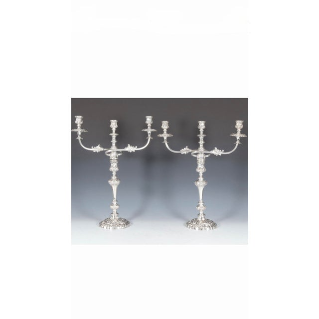 French Pair of Louis XV 3-Light Candelabra, Silver Plated For Sale - Image 3 of 10