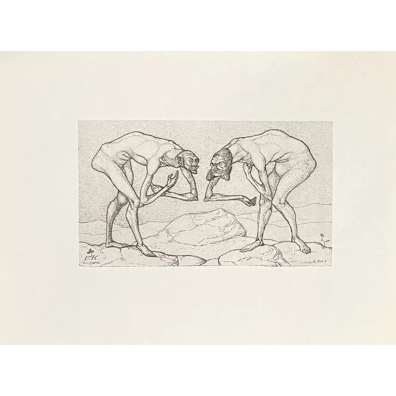 1947 Paul Klee Engraving 2 Two Men Meet 1903 | Chairish