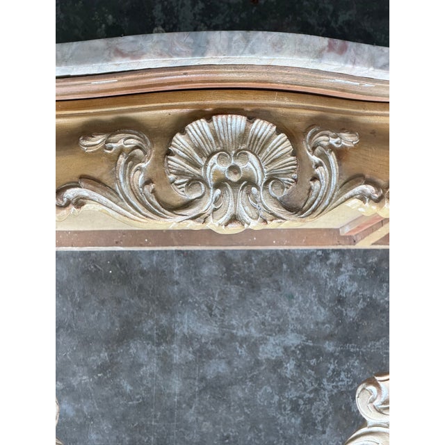 Wood Vintage Marshall Field & Company Spanish Reproduction Marble-Top Demi-Lune Console Table For Sale - Image 7 of 9