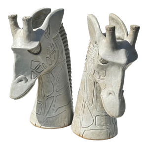 James Salaiz Studio Art Pottery Massive Giraffe Head Stoneware Sculptures~Set of Two